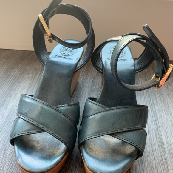 Tory Burch Almita Wedge Blue Leather - 7.5